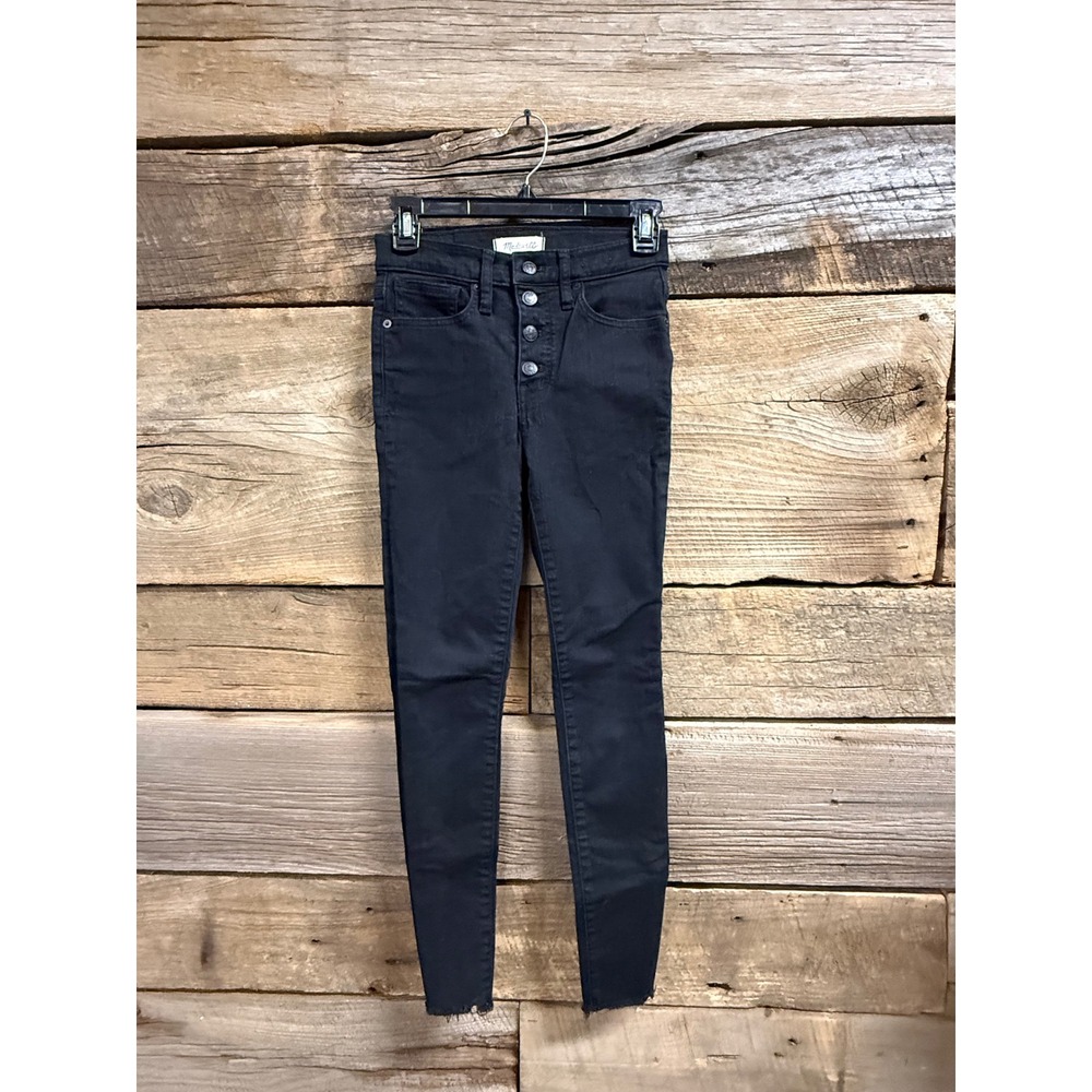 Madewell 10 High Rise Skinny Jeans Black Button Fly Raw Hem Denim Pants